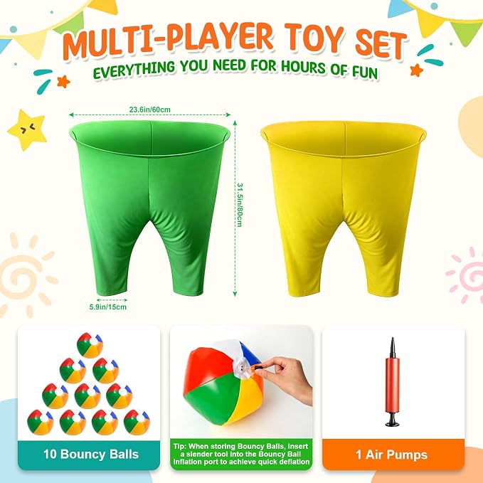 Granny Pants Yard Game, Outdoor Game with Bouncy Ball and Air Pump, Team Relay Family Reunion Party Field Game