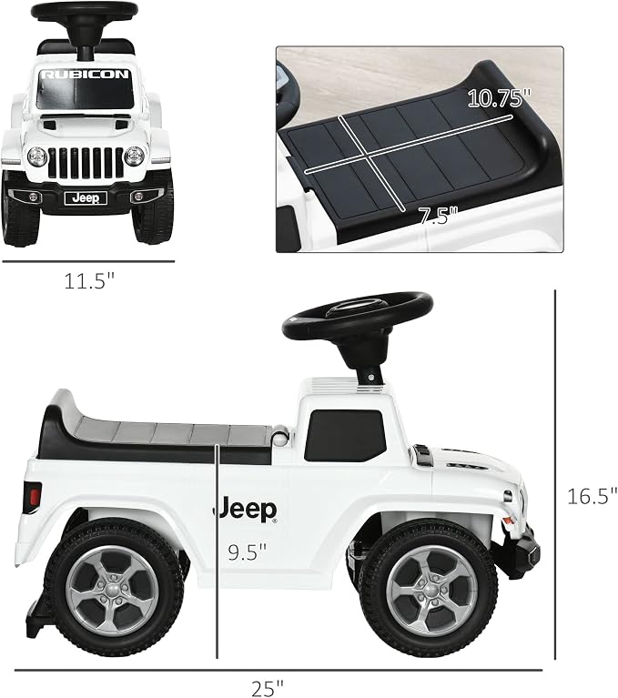 Aosom Kids Ride on Push Car, with Engine Sounds & Under-Seat Storage, Foot-to-Floor Ride on Sliding Car with Horn, Sit and Scoot Ride on Toy, Ages 1.5-3 Years, White