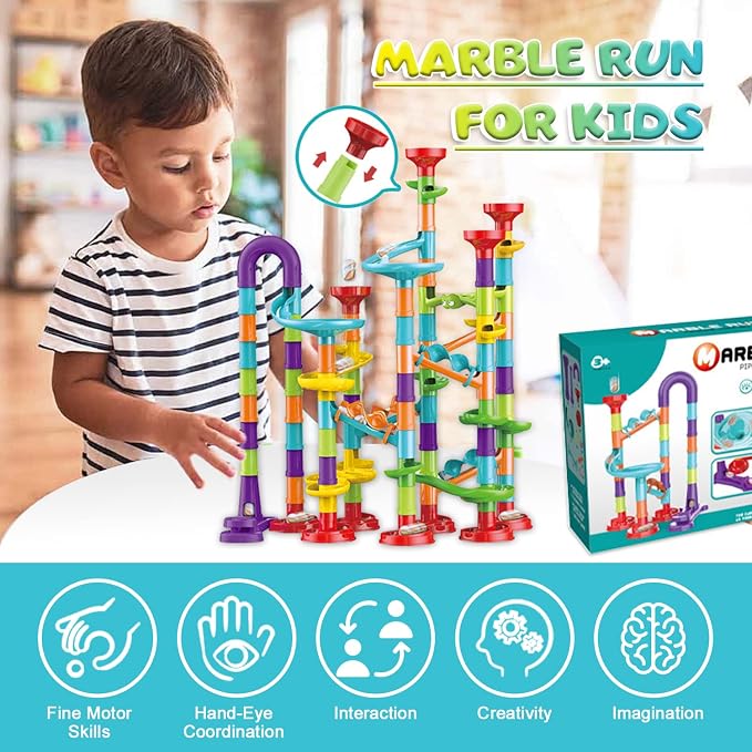 Marble Run for Kids Ages 4-8 - Maze Game DIY Educational Playset Birthday Gift for Ages 3+,Track Pipe Building Blocks Glass Marbles for Kids Birth Day Preschool, Toys for 3 Year Old Boys Christmas