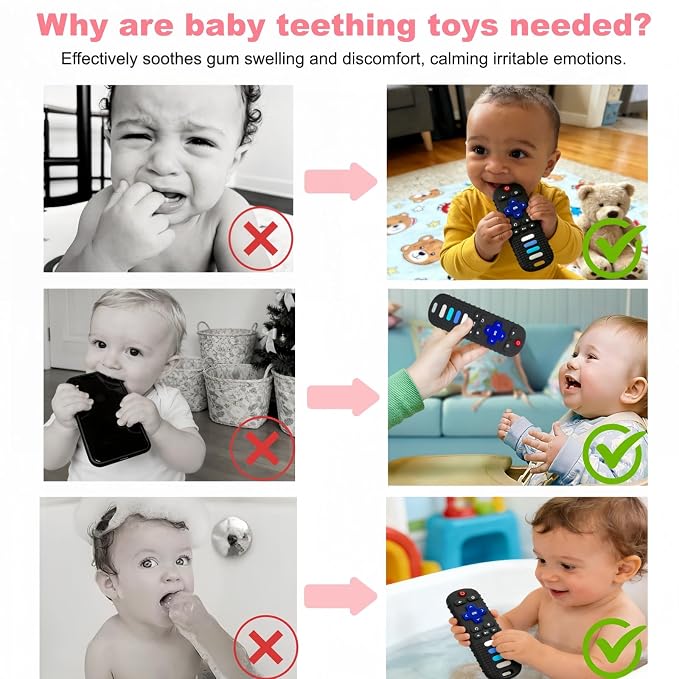 2Pcs Baby Teething Toys, BPA-Free Food Grade Silicone Baby Remote Control Teething Toy for 3-18 Months, Baby Remote Teether, Newborn Teething Relief TV Remote Shaped Toy (Black&Blue)