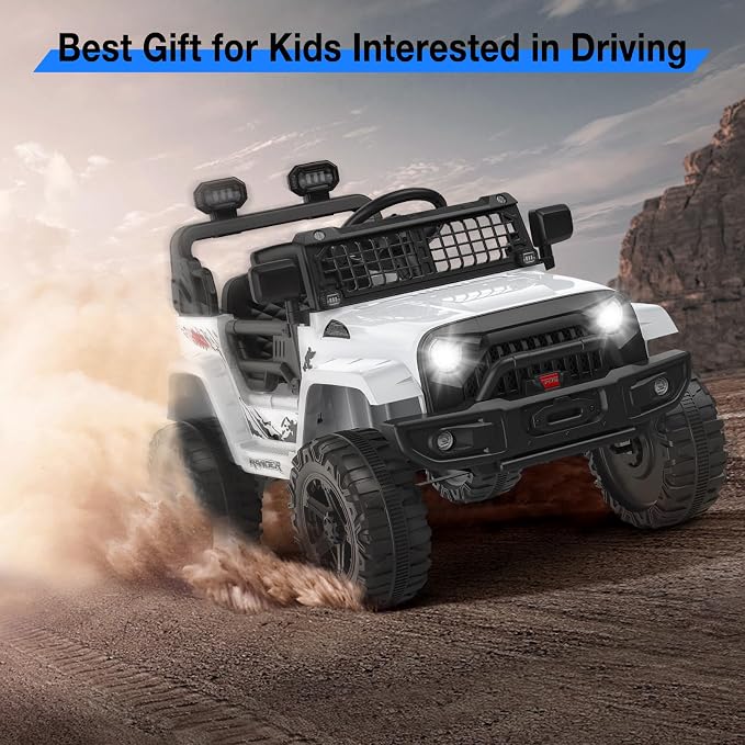 GarveeLife 12V Kids Electric Ride On Truck Car w/Parent Remote Control, Spring Suspension, LED Lights & AUX Port | Outdoor Ride Toy for Boys Girls