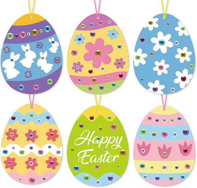 PAIVSUN 24Pcs Easter Crafts Kit, Make Your Own Easter Egg Arts and Crafts Set, DIY Self-Adhesive Bunny Sticker Handmade Artwork Decorations Spring Party Favors Supplies