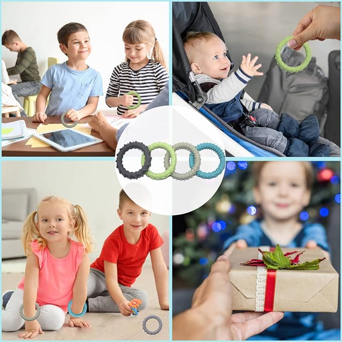 Olugu Chew Bracelet for Sensory Kids, 4 Pack Textured Sensory Bracelets for Kids with Autism ADHD Anxiety or Special Needs, Fidget Toys Bracelets for Girls Boys Chewing Biting