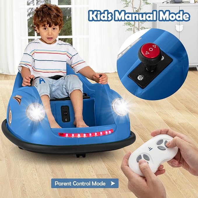 Costzon Bumper Car for Toddler, 12V Electric Kids Ride on Bumper Car with Remote Control, 360 Degree Spin, LED Lights, Music, Battery Powered Baby Bumping Toy Gift for Toddlers 2-5 Years Old (Navy)