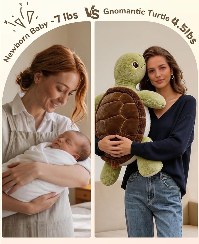 gnomantic Turtle Weighted Stuffed Animals - 22 Inch 4.5 Pounds Weighted Plushies Sea Turtle Stuffed Animal - Big Tortoise Plush - Cute Plush Toys Gifts for Kids & Adults (Olive Green)