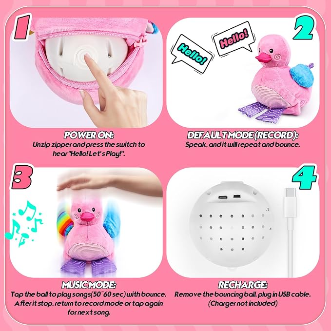 Esjay Baby Toys 6-12 18 Months, Crawling Musical Duck Plush Tummy Time Toy, Dancing Bouncing Recording Walking Sensory Toys for 6 Month+ Old Infants, Gifts for 1 2 3 Year Old Girls Toddlers