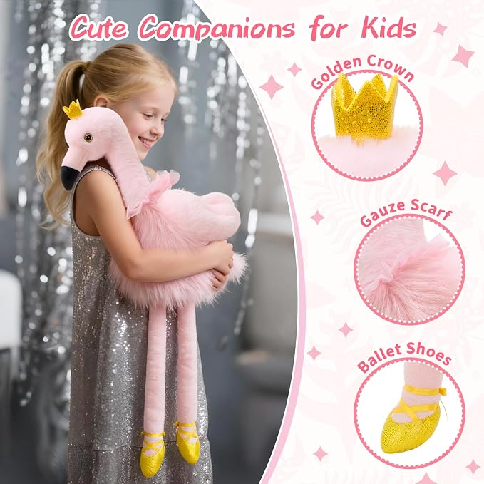 MorisMos Pink Flamingo Stuffed Animal with 4 baby Bird Plush Toys Inside, 24'' Ballerina Flamingo Plush Toys Set for Girl Boy Kid, Mom & Baby Pink Bird Stuffed Animal Gift Decor for Christmas Birthday