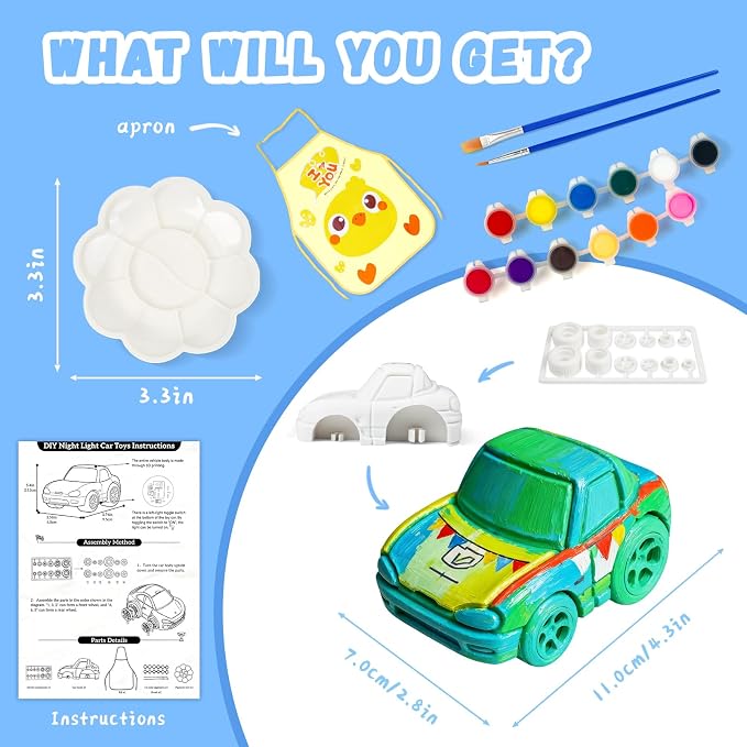 Paint Your Own Car Lamp Kit, Arts and Crafts for Kids Ages 8-12, Arts and Crafts for Kids 4-6, DIY City Sprite Car Night Light, Painting Kit Birthday Gifts for Girls Boys Ages 3 4 5 6 7 8 9 10 11 12+