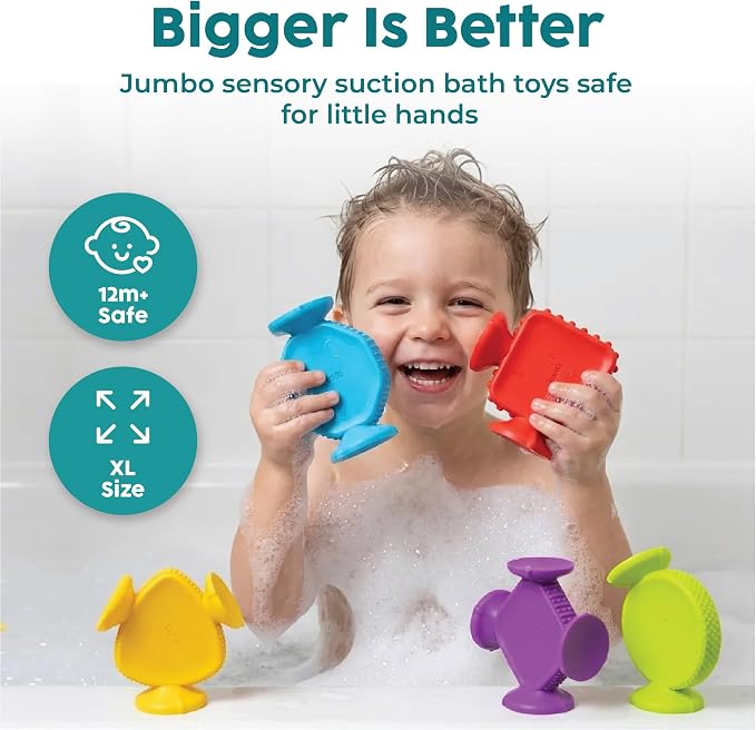 Bunmo Toddler Bath Toys - Best Montessori Toys for Kids Ages 1 2 3 4 Year Old Boys & Girls Gifts, Best Sensory Toy for Babies 12 Months +, No Hole Bath Toy for Kids Ages 1-3 & 2-4 (Big Shapes 5 Pack)