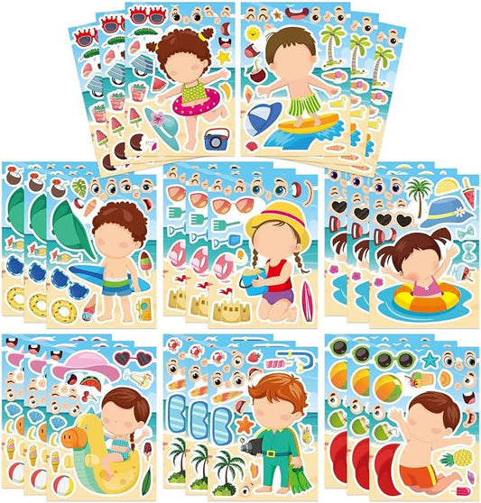 24PCS Summer Stickers for Kids, Make-a-face Stickers, Make Your Own Sticker for Girls Boys, Preschool Holiday Party