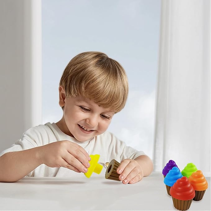 RAINBOW TOYFROG Cupcake Toy Toddler Toy Learning Colors and Shape-Shape Sorting Toys for Toddlers-Geometry Manipulatives Toddler Sensory Toys for Kids - Child Montessori Toys for Girls Boys