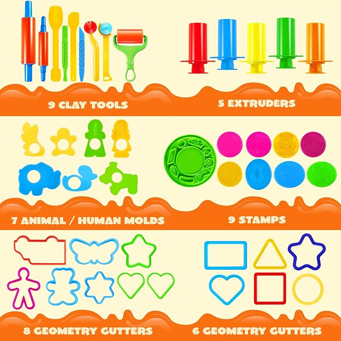 JOYIN 44 Clay Tools Set for Kids, Clay Accessories with Various Plastic Molds, Rolling Pins, Cutters, Gift for Boys Girls
