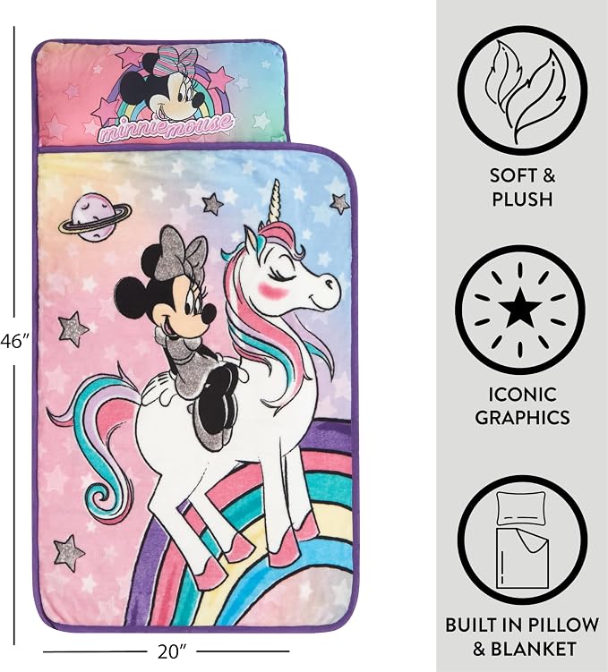 Super Soft Plush Toddler Quilted Nap Mat with Built in Blanket and Pillow
