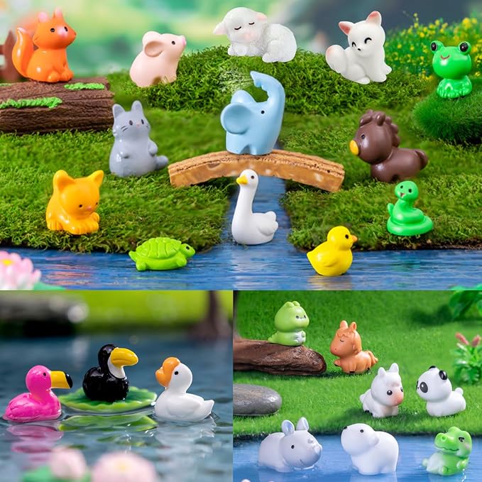 55 Pcs Mini Resin Animal Figurines, Tiny Animals Desk Pets & Miniature Figures for Fairy Garden, Dollhouse, Aquarium and DIY Crafts,Mini Figures to Hide