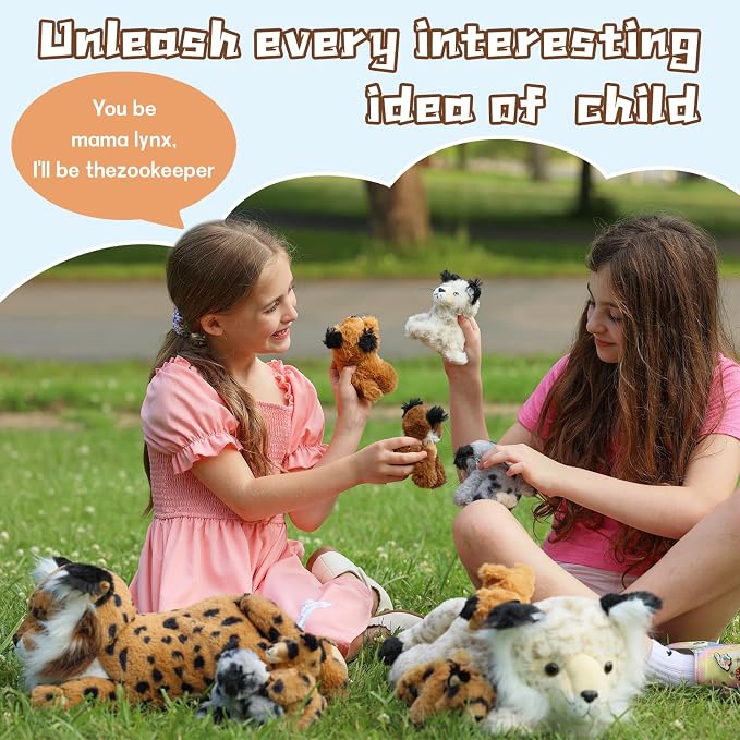 Muiteiur 5 Piece Lynx Stuffed Animals, Soft Bobcat Stuffed Animals with Babies,18-inch Plush Toy for Kids Girls Boys, Fun Gift for Birthday Children Day