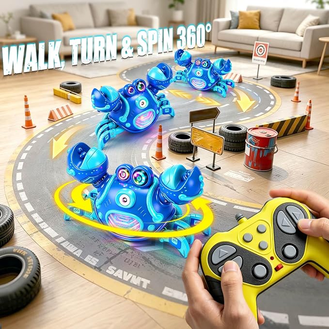 Gretex Crab Bubble Machine for Kids 3-6 Year Old: Remote Control Bubble Machine With Mist Spray Led Lights Music, AutoWalking Bubble Toy, Bubble Maker for Toddler Boys Girls Indoor Outdoor Party, Blue