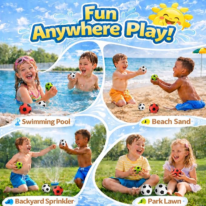 JICUICUI Reusable Pool Balls 4 Pack, Reusable Soccer Water Balls, Summer Beach and Water Toys, Pool Toys for Kids Ages 4-8, 8-12 and Adults Boys and Girls