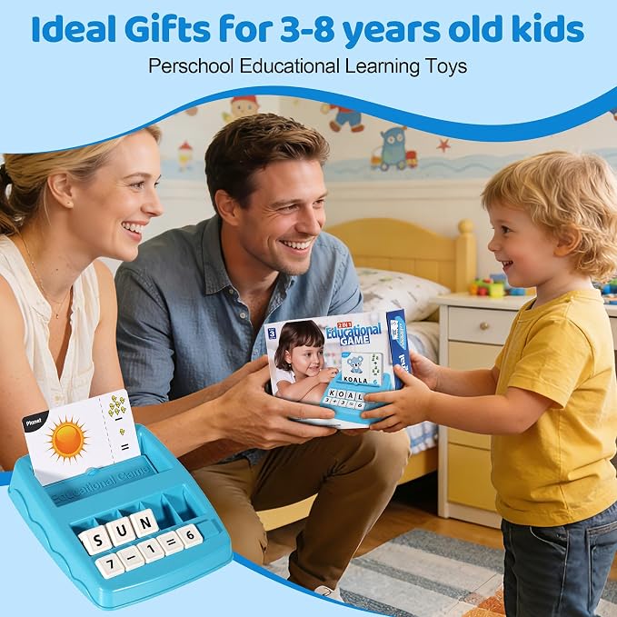 Educational & Learning Toys for Kids, 3-8 Years Old Matching Games with Letter & Math Flash Cards, Christmas Birthday Gifts for Preschool Boys Girls Grandkids - Light Blue