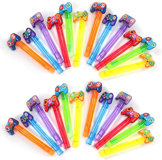 24Pcs Video Game Bubble Wands for Kids Party Favors Supplies Decorations, Pinata Goodie Bag Stuffers & Classroom Prizes Valentines Easter Halloween Christmas Stuffers