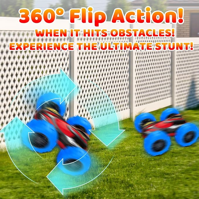 2 Pack Car Toys for 3 4 5 Years Old Boys, Sturdy Friction Powered Monster Truck Toys, Double-Side Stunt Vehicles, Push and Go Cars, Sand Toy, Easter Christmas Birthday Gift for Boys Girls Kids Toddler