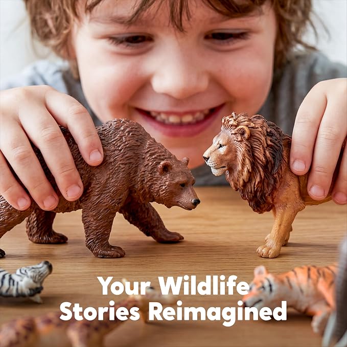 JOYIN Wild Animal Toys for Kids 3-5, 17 PCS Toy Animals Figurines with Activity Play Mat & Storage Cage & Educational Book, Safari Animals Figures for Toddler, for Boys and Girls