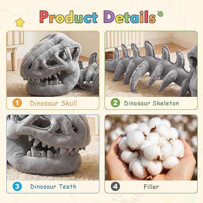 Dinosaur Skeleton Costume, Wearable Spinosaurus Skull Mask & Spine, Silly Dino Skeleton Halloween Costumes Outfit