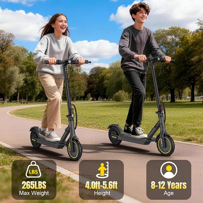 Werhy Kids Electric Scooter, 350W Motor, 19 Mph Speed & 15 Miles Range, 8.5" Solid Tires, Lightweight Foldable Scooter with Dual Braking System, Max Load 265LBS