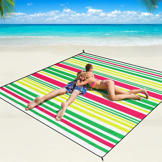 WIWIGO Beach Blanket Waterproof Sandproof Beach Mat 79" X 83"/10'x9'for 2-8 Adults Quick Drying Outdoor Picnic Mat Beach Accessories for Travel, Camping, Hiking