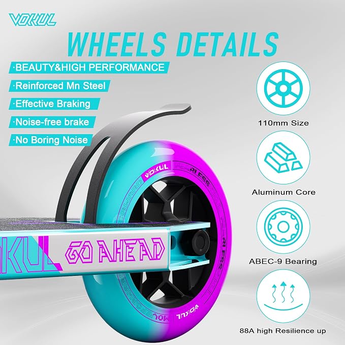 VOKUL K1 Pro Stunt Trick Scooter for Kids 8 Years and Up Freestyle Skate Park Street for Boys Girls