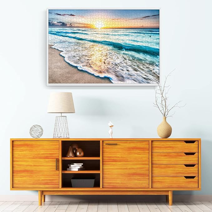1000 Pieces Wooden Jigsaw Puzzle for Adults, Family or Elderly, Hawaiian Sunset Beach Puzzles, Art Home Decor DIY Funny Parent-Child Educational Game Toy Sunset Puzzle Gift for Mom, Wife, Friend