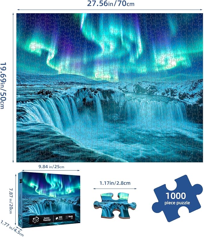 Aurora Waterfall Puzzles for Adults 1000 Pieces,Impossible Hard Challenging Jigsaw Puzzles for Adults,Northern Lights Cascade Nature Art,Immersive Wilderness Wall Art Decor,Gifts for Nature Lovers