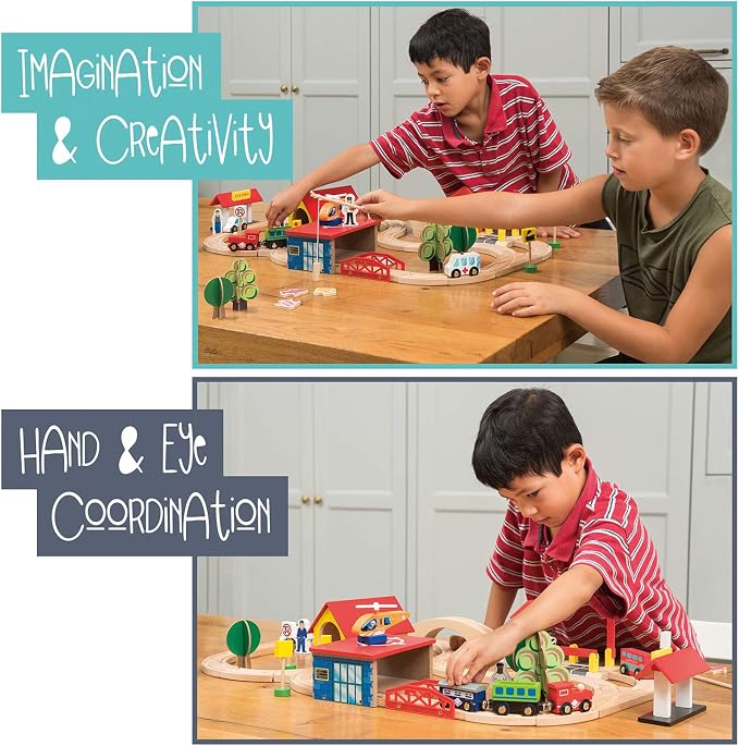 KipiPol Wooden Train Set - 69 Pieces Wooden Train Tracks & Trains for Kids, Toddler Boys and Girls 3,4,5 Years Old and Up– Premium Wood Construction Toys -Fits Thomas, Brio, IKEA, Melissa and Doug