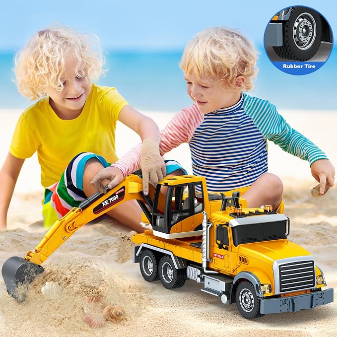 Bstoyder Kids Toys for 3 4 5 6 7 8 Years Old Boys, 15" Excavator Truck Toy with Lights, Sounds, Toddler Friction Powered Truck Vehicle Toy for Boys Girls Birthday Gifts