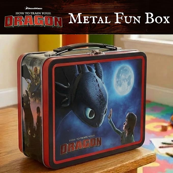 AQUARIUS How to Train Your Dragon Fun Box – Embossed Collectible Storage Tin, Officially Licensed How To Train Your Dragon Merchandise, Storage for Kids Ages 4-12, Dragon Fans, Metal Box
