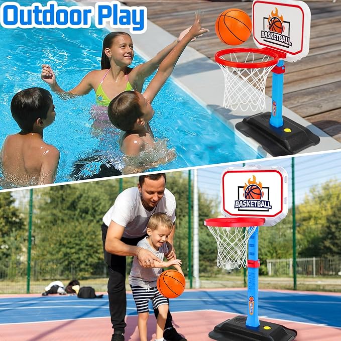 Toddler Basketball Hoop for Kids 1-3, Mini Adjustable Basketball Hoops Indoor with Balls Outdoor Pool Basketball Goal Sports Play Toys for 1 2 3 year old Baby Boys Girls First Birthday Gifts Age 1-2-3