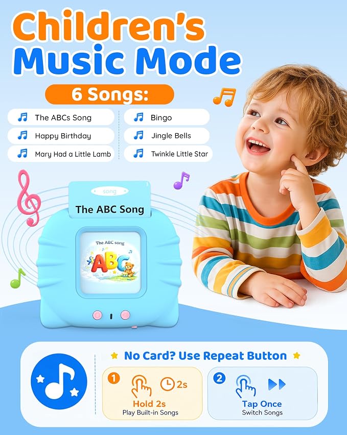 Aullsaty Talking Flash Cards for Toddlers 1-5 Years Old, Upgraded 536 Sight Words with 6 Songs Montessori Autism Sensory Toys, Educational Learning Speech Therapy Birthday Gifts for Boys Girls (Blue)