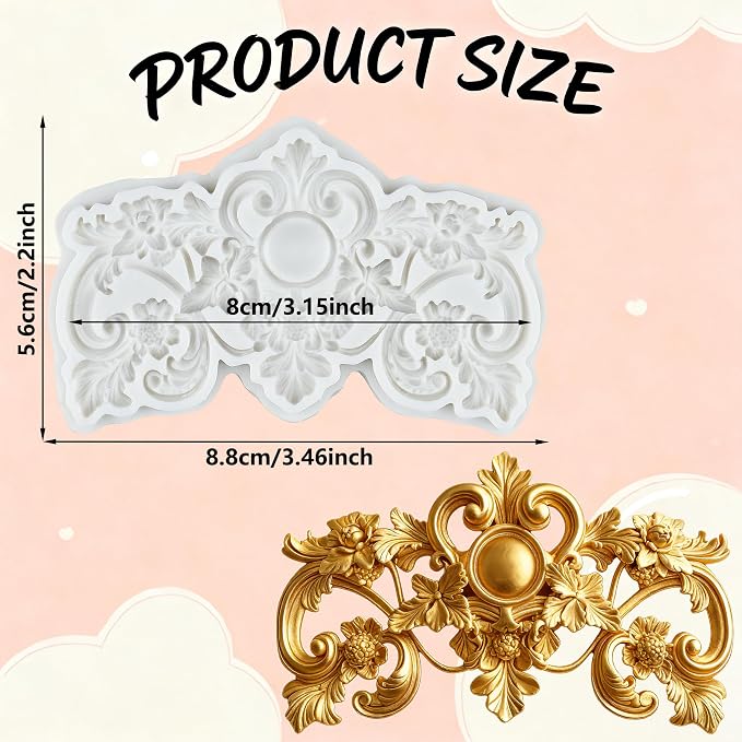 Baroque Style Polymer Clay Molds Baroque Scroll Relief Silicone Mold for Jewelry Making Epoxy Resin Casting Air Dry Polymer Clay Craft