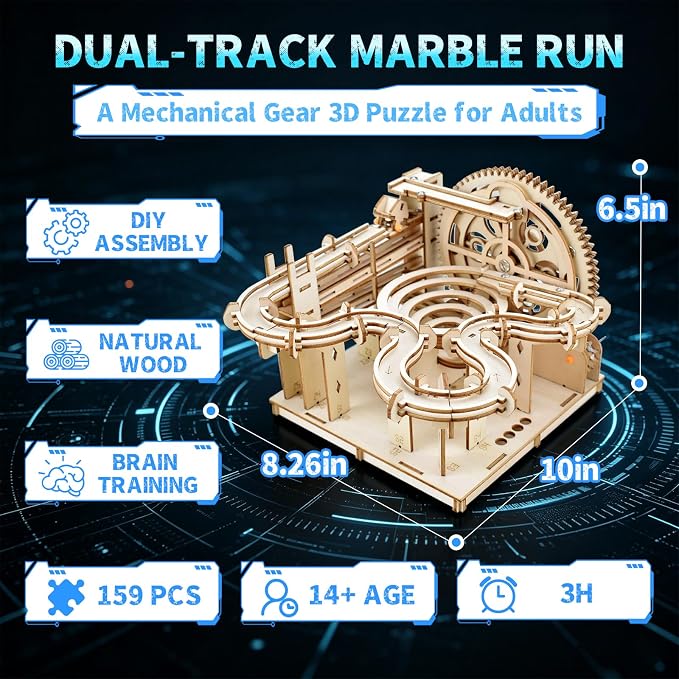 OZJAY 3D Puzzles for Adults, Dual-Track Marble Run Model Building Kit, Wooden Puzzles for Adults, 3D Wooden Puzzles Gift for Christmas Birthday Father's Day, Dual Track Ball