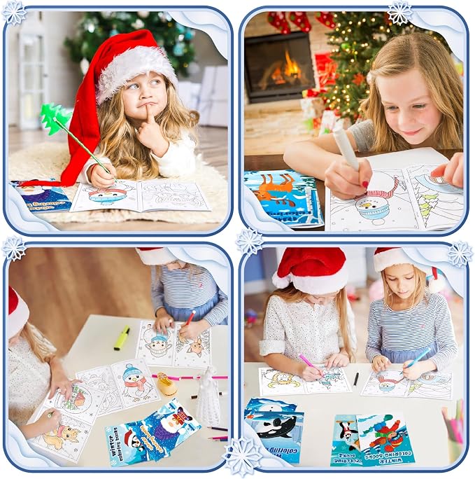 90shine 72PCS Winter Coloring Books for Kids, Christmas Party Favors in Bulk Goodie Bag Stocking Stuffers Gifts Ages 2-4 3-5 4-8
