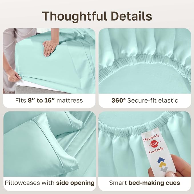 California Design Den Soft 100% Cotton Bed Sheets Full Size Set, 400 Thread Count Good Housekeeping Award Winner, Smooth Sateen Finish with Deep Pockets, Cozy and Durable Full Bedding Set - Seafoam