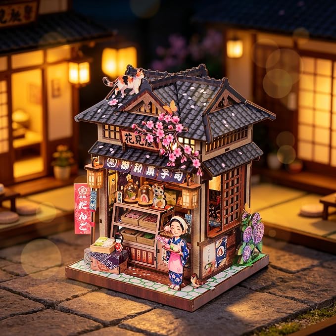 DIY Miniature Dollhouse Kit, Tiny House Diorama Book Nook for Adult | 3D Wooden Puzzle Japan Derssert Shop Building Home Decor, Separate Roof and Base, Pefert Gifts for Holiday Christamas