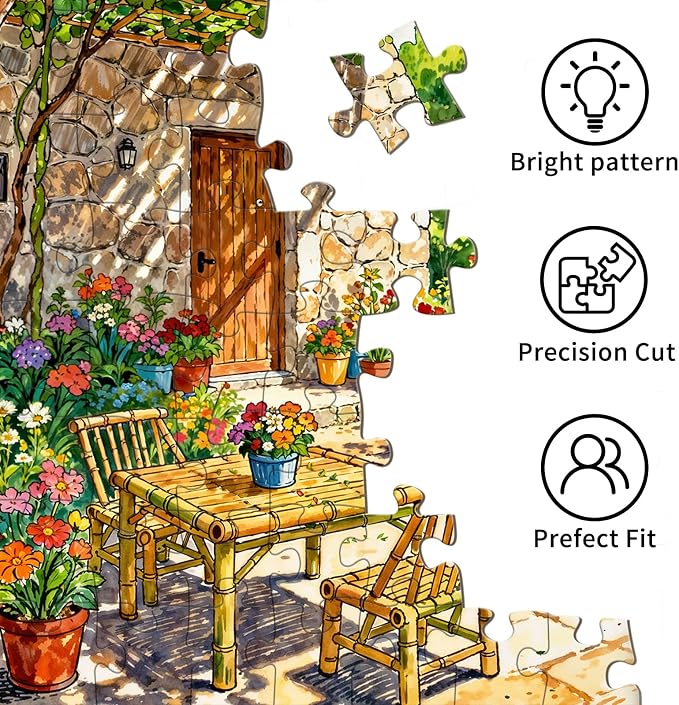 Puzzles for Adults 1000 Pieces, Jigsaw Puzzle for Adults, Fun Challenging Puzzle, Sunny Summer Patio Puzzles Game, Interlock Perfectly No Dust, Gifts for Easter Mother’s Day