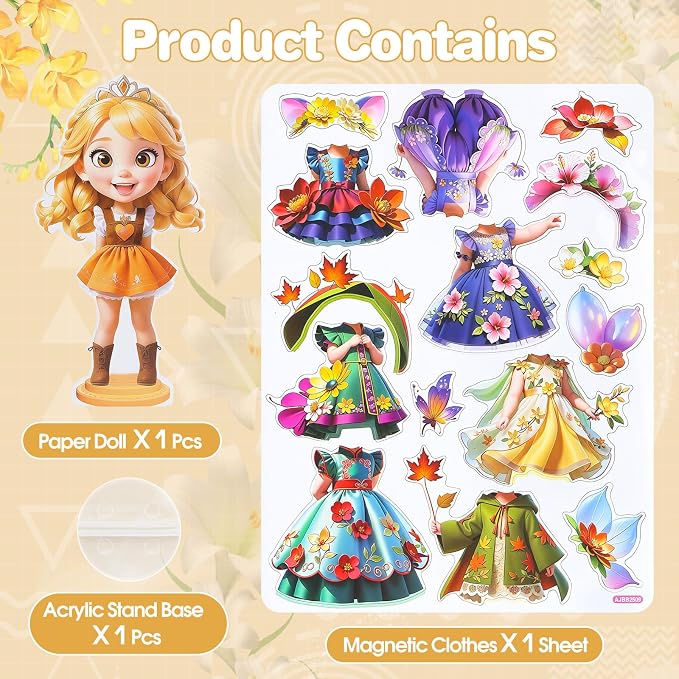 PainZieteg Magnetic Dress Up Dolls,Paper Dolls for Girls, Kids DIY Princess Magnetic Dress-Up Doll for Girl Birthday, Autumn Fairy