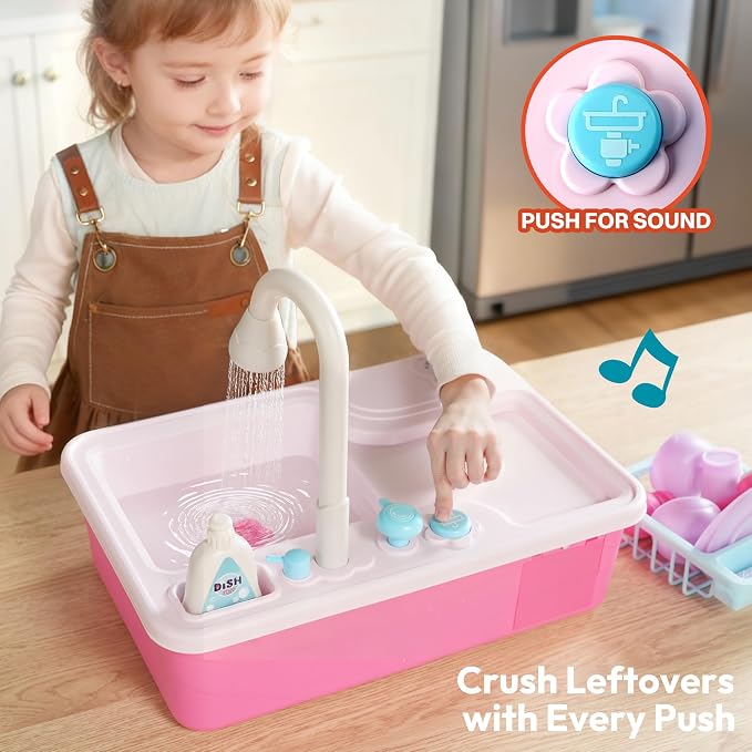 lalalark Color Changing Play Sink with Running Water, Toddler Sink with Electric Dishwasher, Chopping Sounds and Automatic Water Cycle System, Water Table for Toddlers 1-3 Birthday Gift