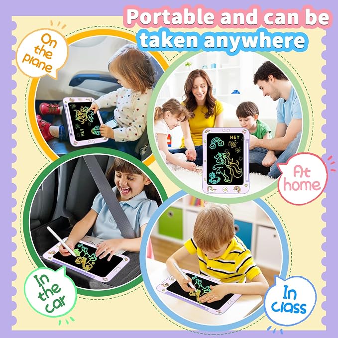 Genialba LCD Writing Tablet for Kids, Colorful Screen Drawing Board for 3-7 Year Old Boys & Girls - Educational Toys for Birthday & Christmas (Unicorn)