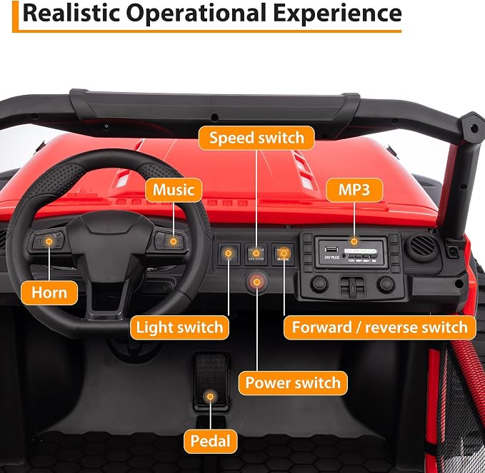 24V Ride on Car for Big Kids, Iron 2 Seater Ride on Toy, Fast 4.97MPH Truck, 4WD Kids Electric Vehicles with Remote Control, Spring Suspension, Front & Behind LED Lights, Dual Storage, Music,