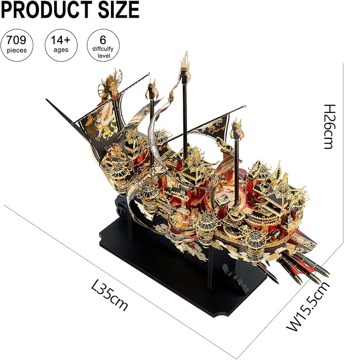 Piececool 3D Metal Puzzles Ship Models Kits to Build for Adults, The Wind Breaker Ship Model Building Kit, Brain Teaser DIY Craft Gifts for Teens Man Woman Family- 709 Pcs