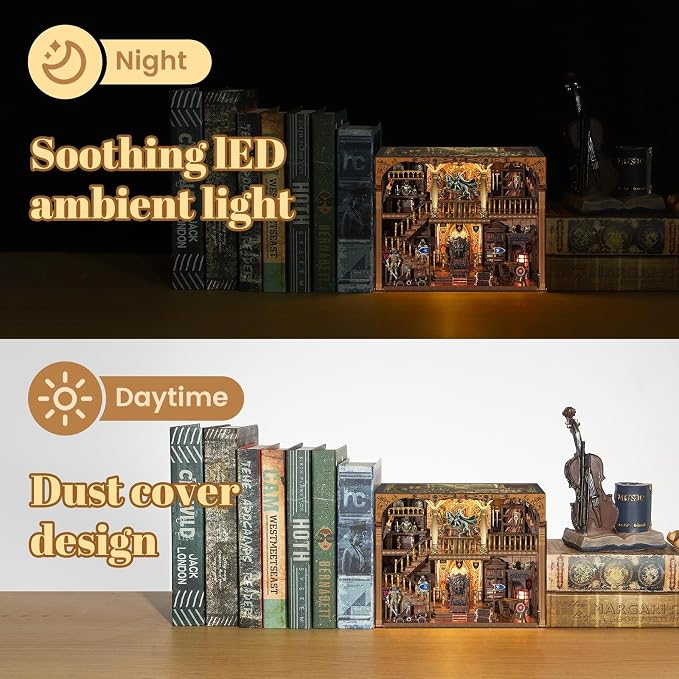 NookMaster Miniature Book Nook Kit - DIY Tiny House with LED Light and Type-C Port,Ideal Craft Gift for Adults & Teens,Beautiful Bookshelf Décor for All Occasions