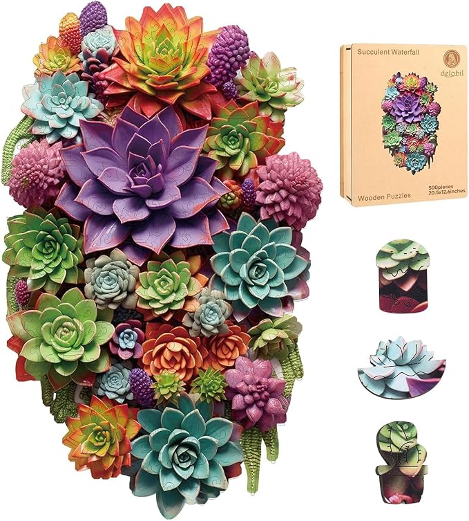 Delobil Puzzles for Adults 500 Pieces with Puzzle Saver - Succulent Wooden Puzzle Unique Adult Jigsaw Puzzles Brain Teaser Family Game Gift 20.5'' X12.6''