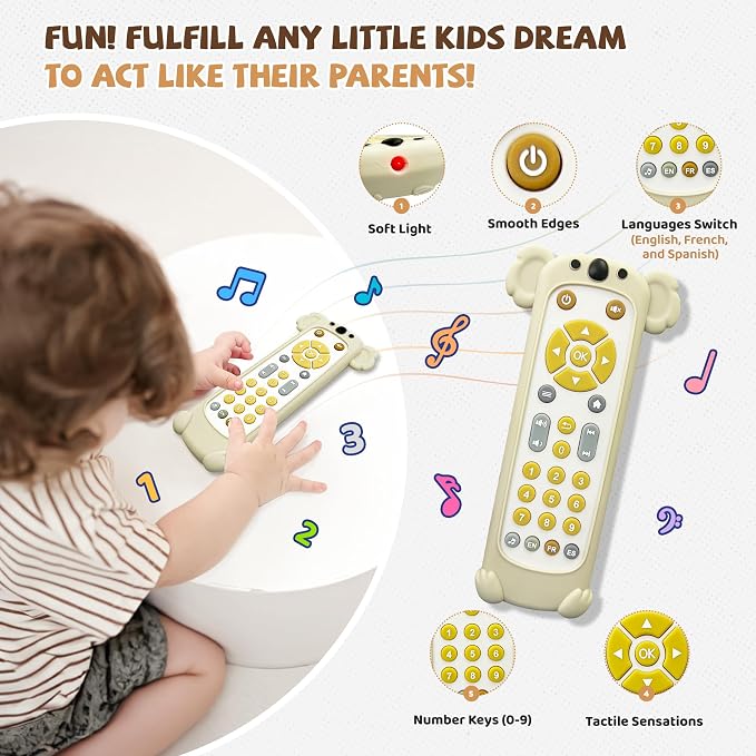 KIRALUMI Baby Remote Control Toy with Koala Silicone Cover - Educational Musical Baby Toddler Toys with Realistic Play, Lights, and Sounds - 6, 9, 12, 18 Month Boys Girls Toys Gift.
